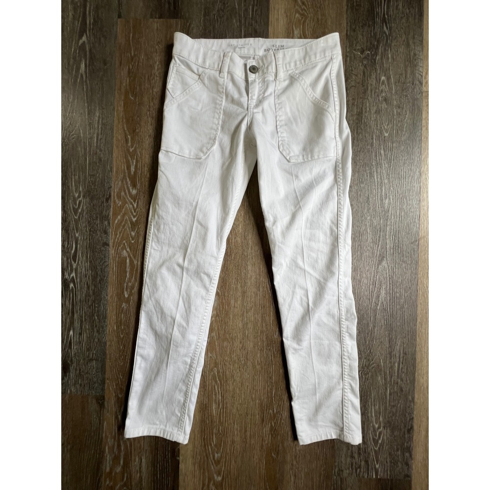 The Limited Slim Boyfriend Pants Womens 2 White Stretch Denim Trousers 4204